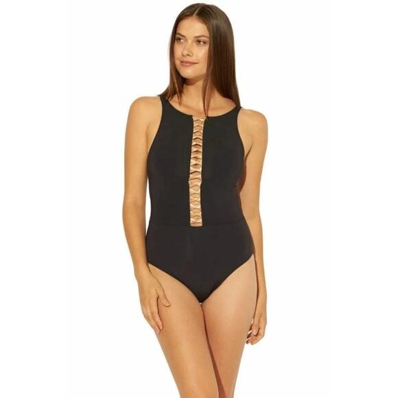 Bleu Rod Beattie Twister High Neck Cut Out One Piece Swimsuit Size 14 MWT - Picture 2 of 12